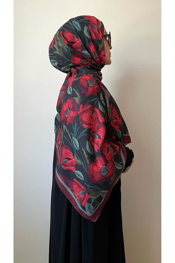 Roze Desen Kırmızı Soft Şal - 5