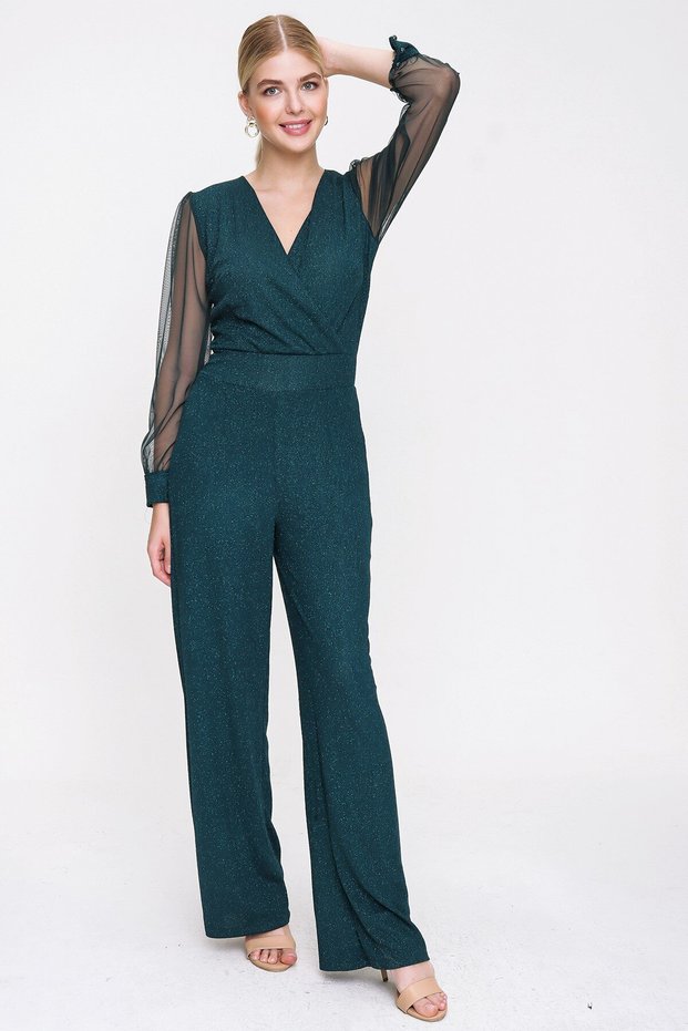 V-Neck Glitter Jumpsuit Abt36918