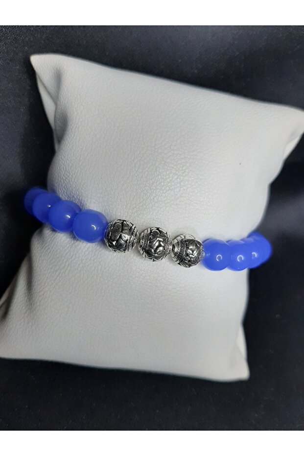 Blue Glass Beaded Metal Detailed Handmade Bracelet
