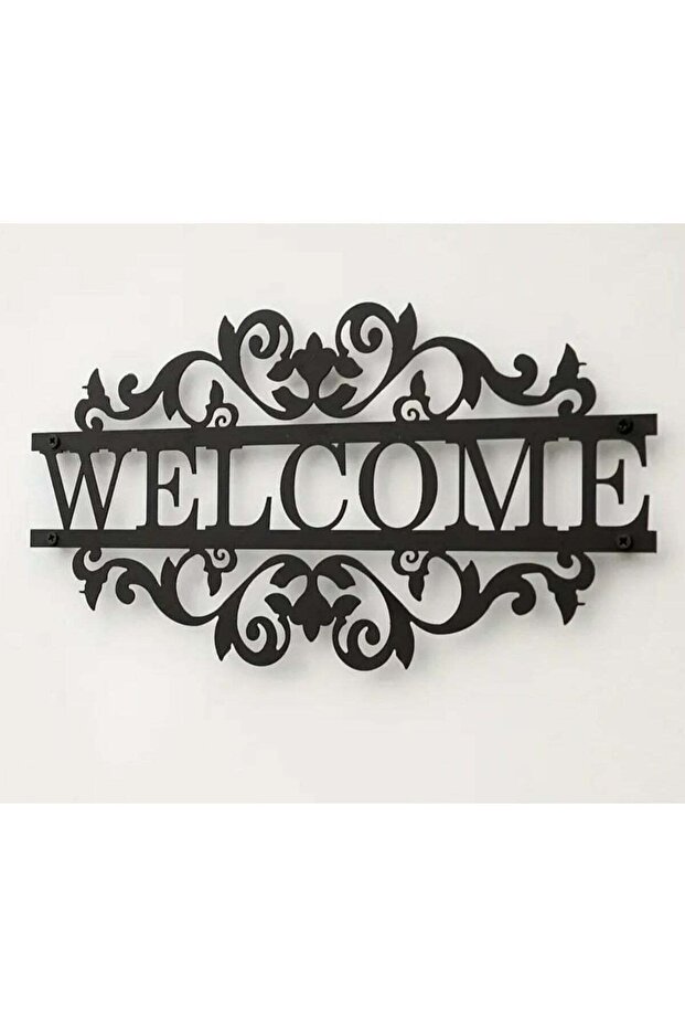 Wooden Wall Art With Self Adhesive Base - Black (Welcome - With Border Design)