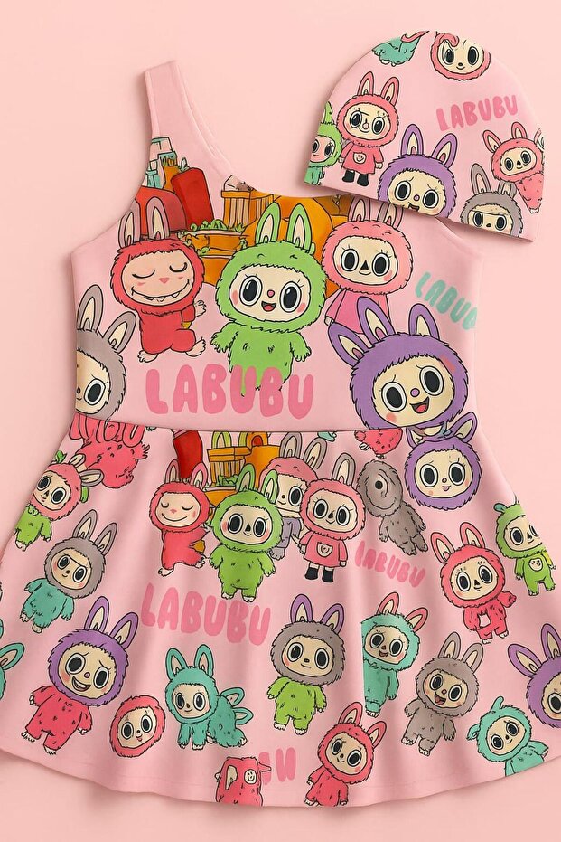 Girls Labubu Boneli Flounced Swimsuit Summer Vacation
