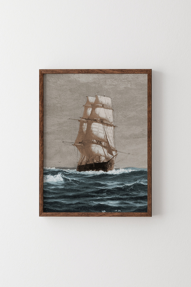 Sailing Ship on the Maine Coast - Wood Pattern Frame