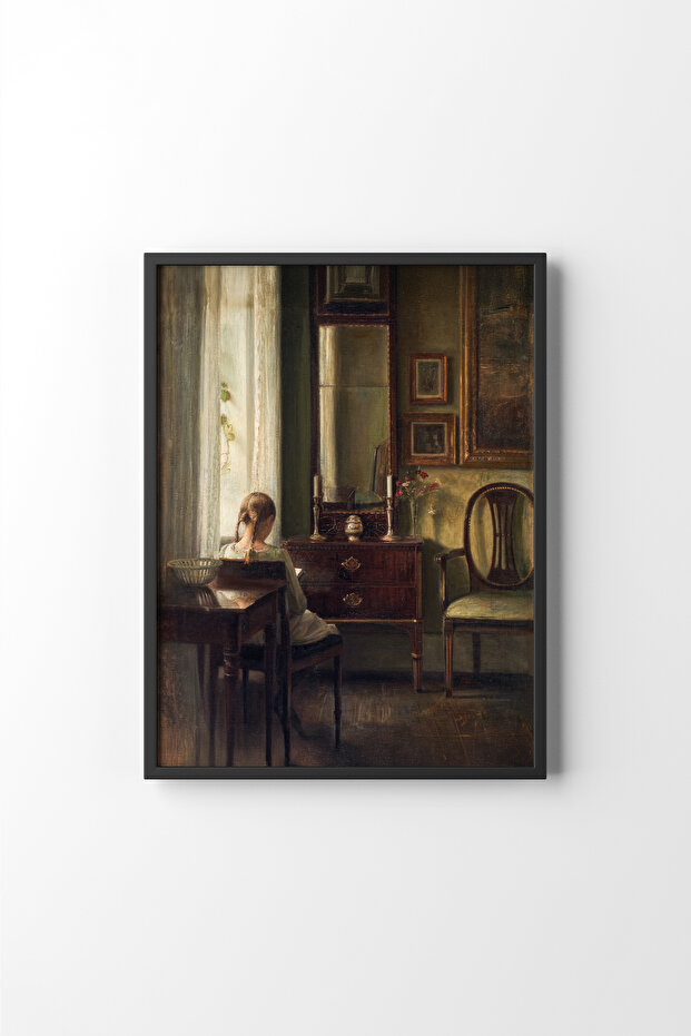 فتاة تقرأ الكتاب - إطار أسود
