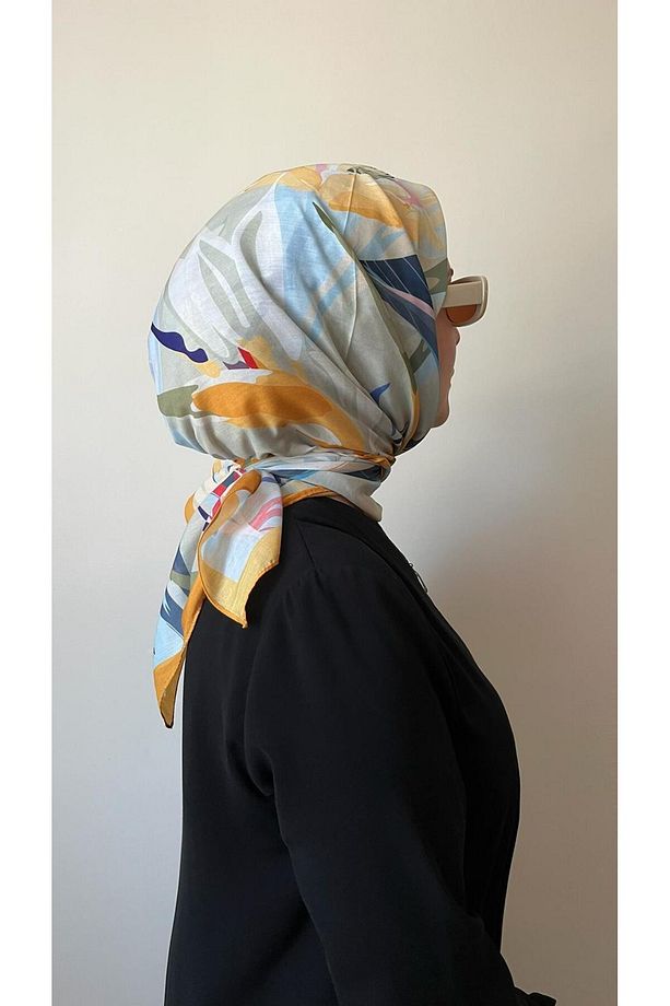 Çiçek Desenli Sarı Soft Eşarp - 4