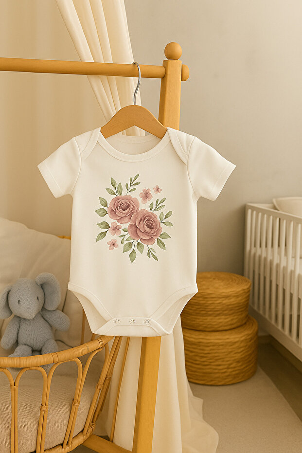 Baby Girl Romper Organic Cotton - Floral Pattern Short Sleeve Bodysuit