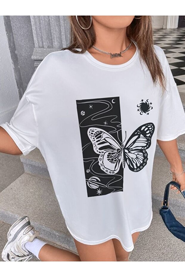 Unisex Butterfly Printed Oversize T-shirt