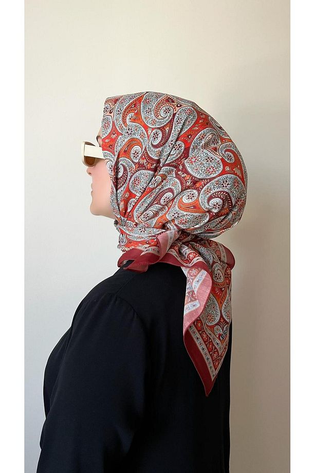 Retro Desen Kiremit Renk Soft Eşarp - 4