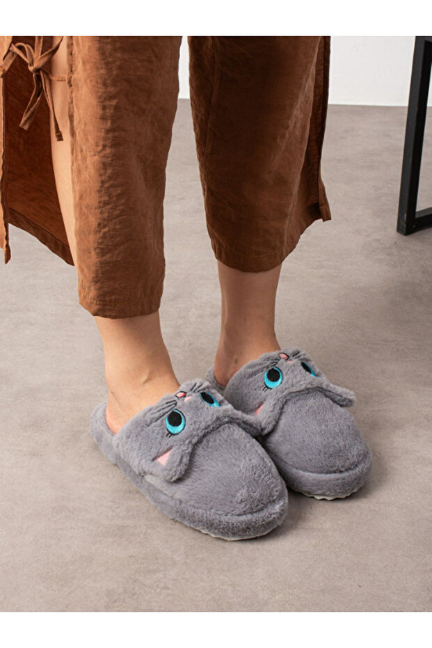 Roztomilé vyšívané zimní unisex domácí pantofle s motivem kočky, které nevydávají zvuk, protiskluzová podrážka STC1123 - 2