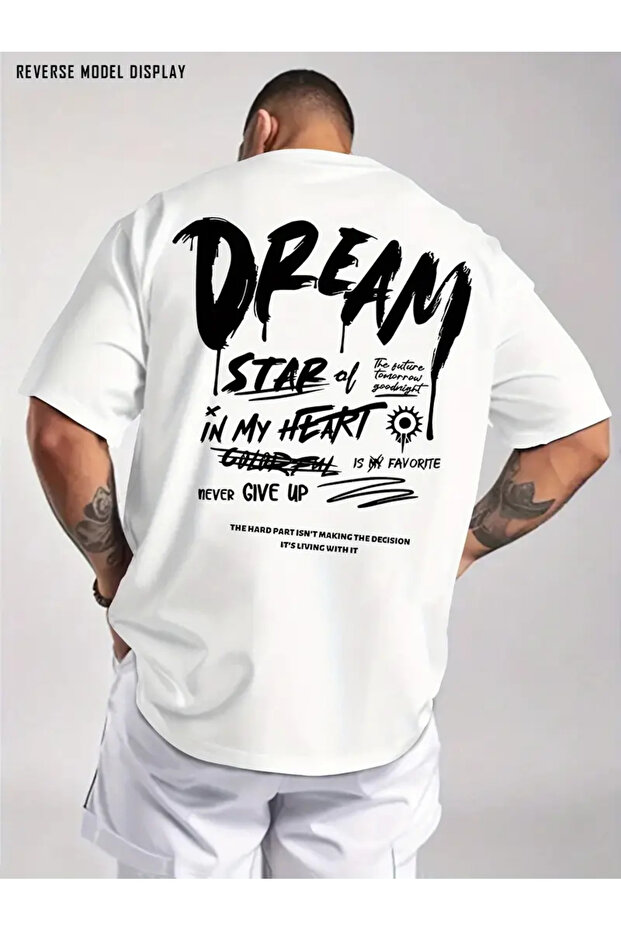 تيشيرت مطبوع فاخر بأكمام قصيرة، قصة واسعة / فضفاضة (أوفرسايز)