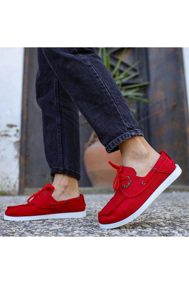 Kn008 Men's Daily Lace-Up Linen Classic Shoes Kbt - Red