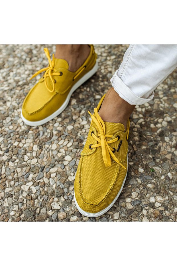 Kn008 Men's Daily Lace-Up Linen Classic Shoes Kbt - Yellow
