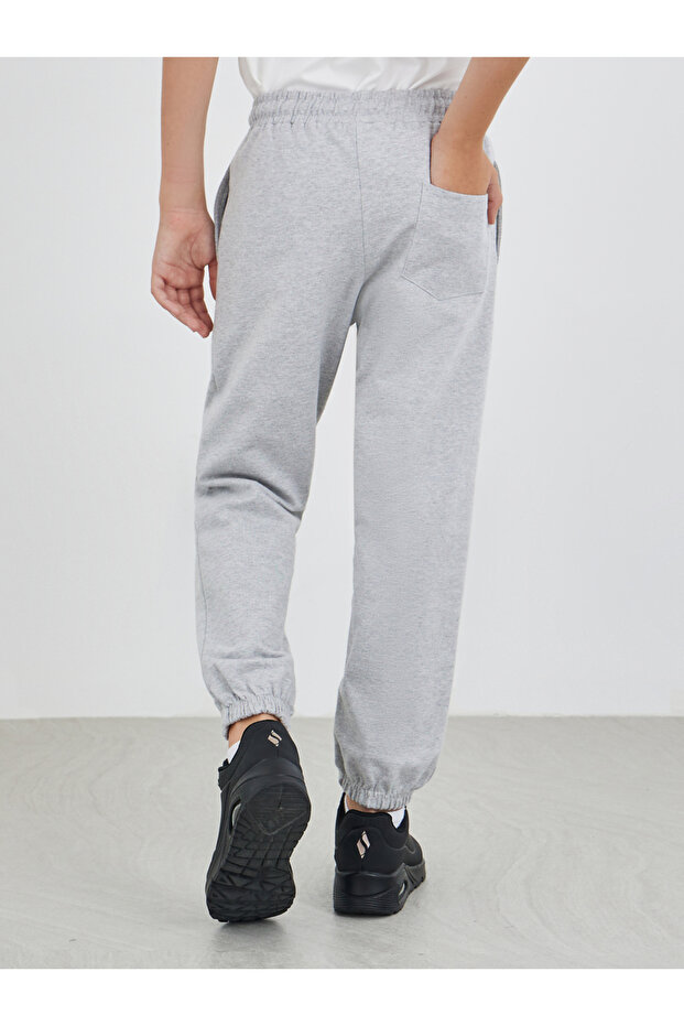 بنطال رياضي رمادي سادة بأكمام مع جيوب منزلقة - 4