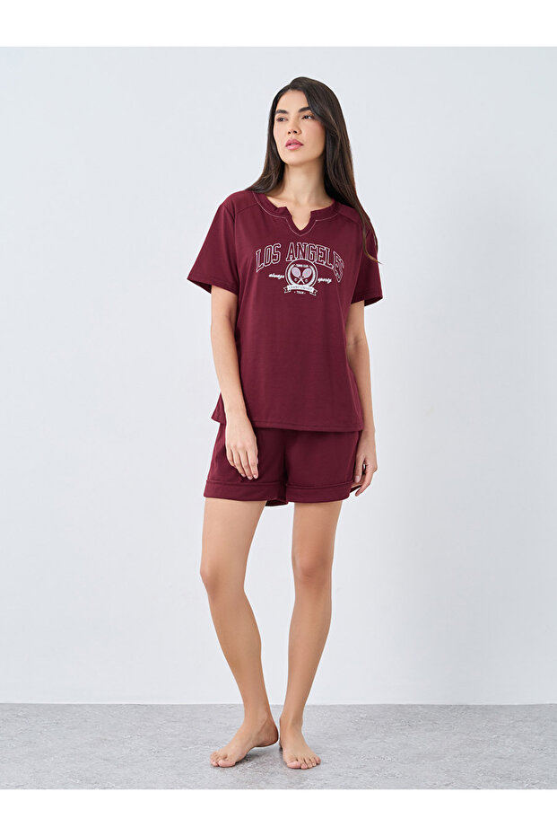 Los Angeles Notch Neck Raglan T-Shirt & Shorts Set