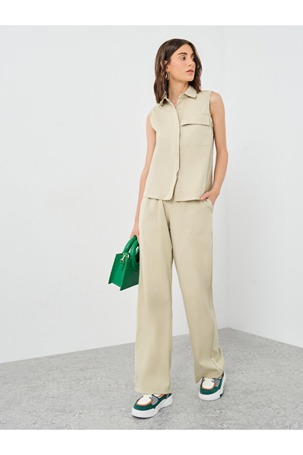 Solid Patch Pocket Top and Pants Co-Ords