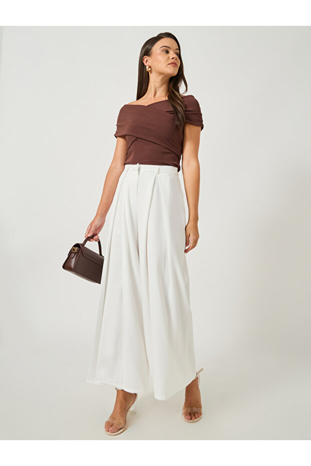 بنطال واسع الساق مطوي ومقلوب سادة - 1