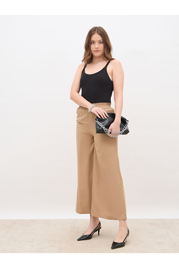 Solid Wide Leg Culottes with Elastic Waist