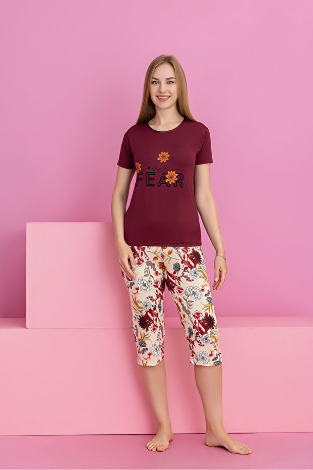 Women's capri short-sleeve viscose floral print pajama set