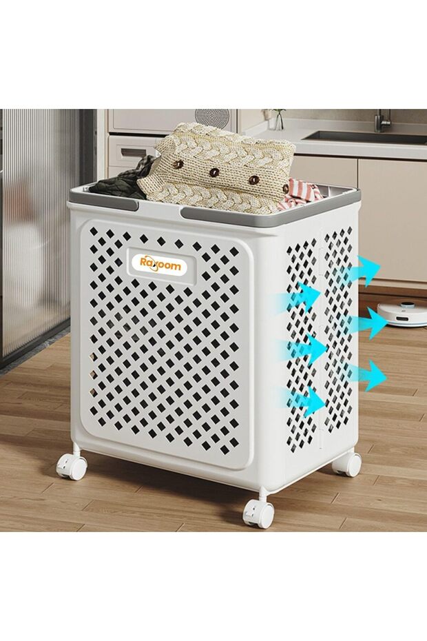 Foldable Laundry Basket For Dirty Clothing | Upto 50L Storage | With 4 Wheels 36 * 28 * 49CM (Large)