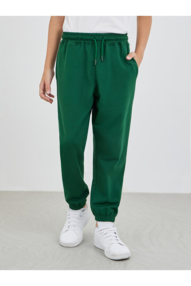 Green Solid Cuffed Joggers with Slip Pockets - 1