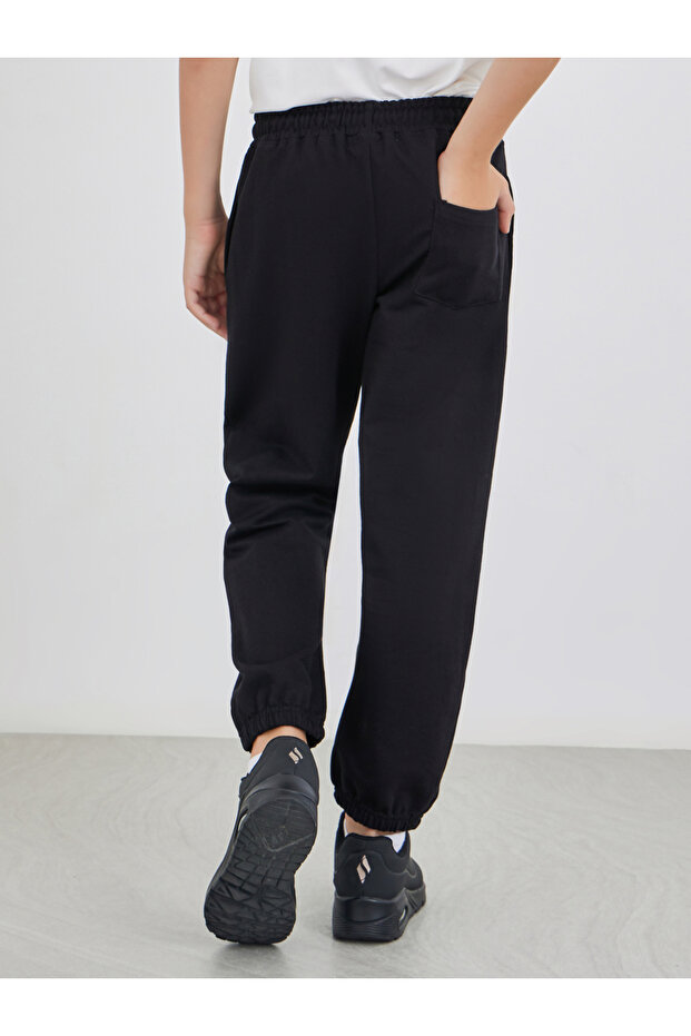 Black Solid Cuffed Joggers with Slip Pockets - 4