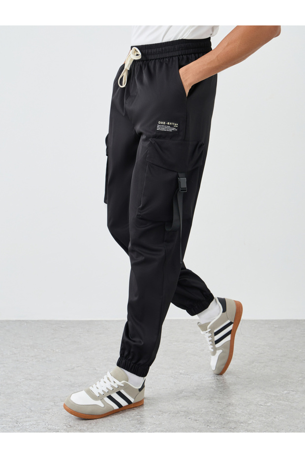 Woven Relaxed Fit Cargo Open Hem Joggers