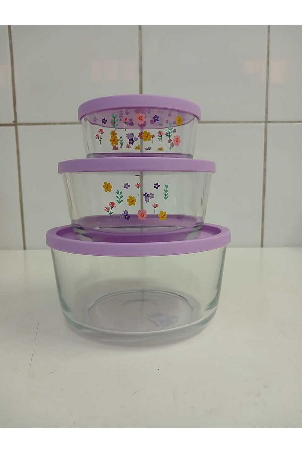 FEYZADE Round Saklama Kabı Seti (1490cc-800cc-380cc) 3'lü Set LİLA KAPAK - 1