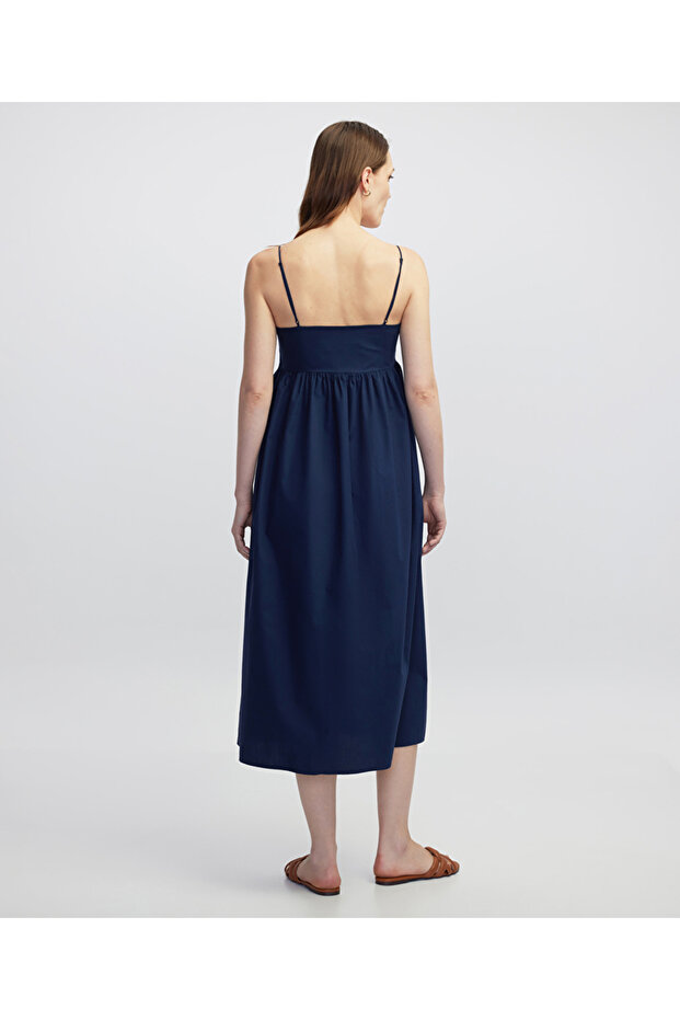 Büzgülü poplin elbise - 3