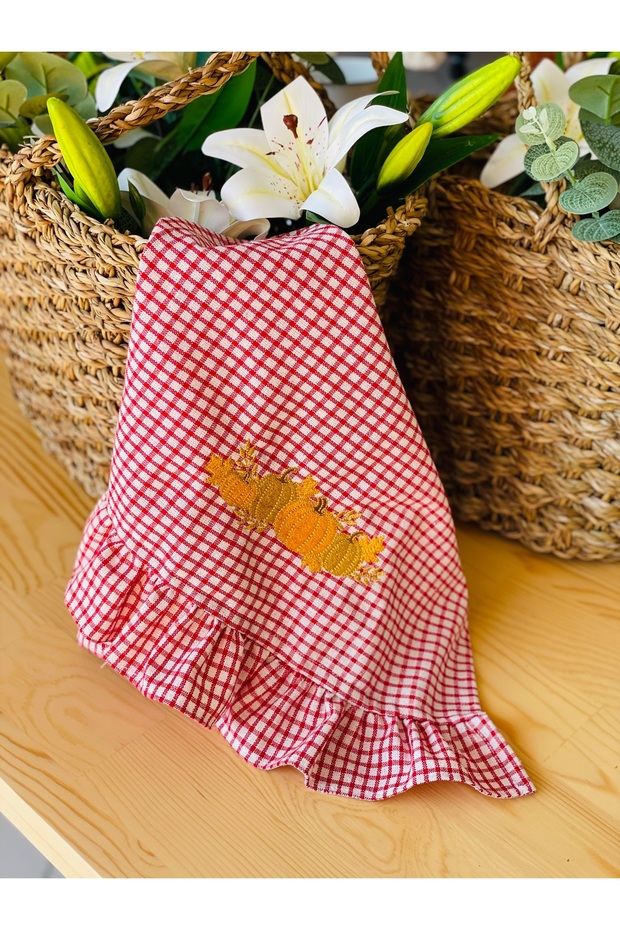 Pumpkin Embroidered Frilly Kitchen Cloth / Cover~1 Piece