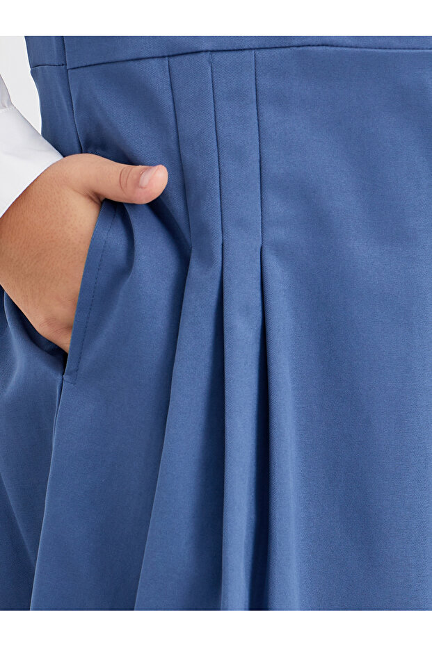 Girls Navy Blue Fold Pleat Detail Pinafore Dress