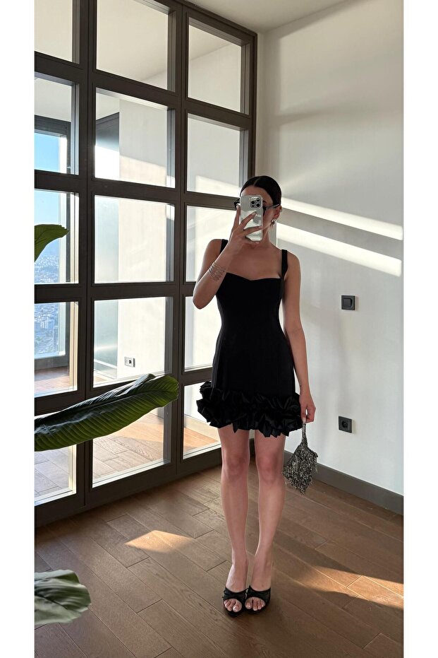 Siyah Balon Etek Elbise - 1