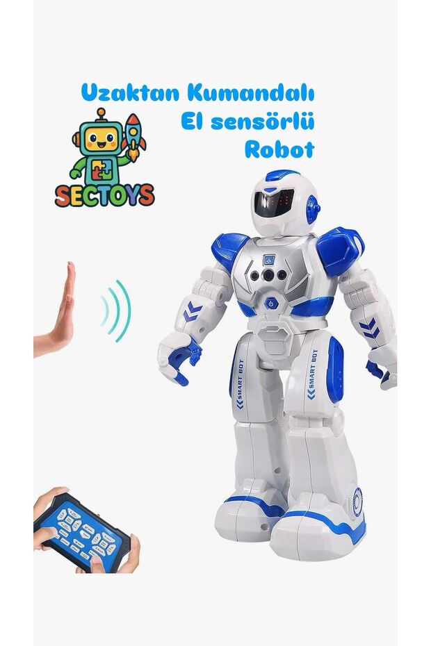 Oyuncak Uzaktan Kumandalı ve El Sensörlü Şarjlı Led Işık Moonwalk Akıllı Robot 19 Fonskiyonlu - 1