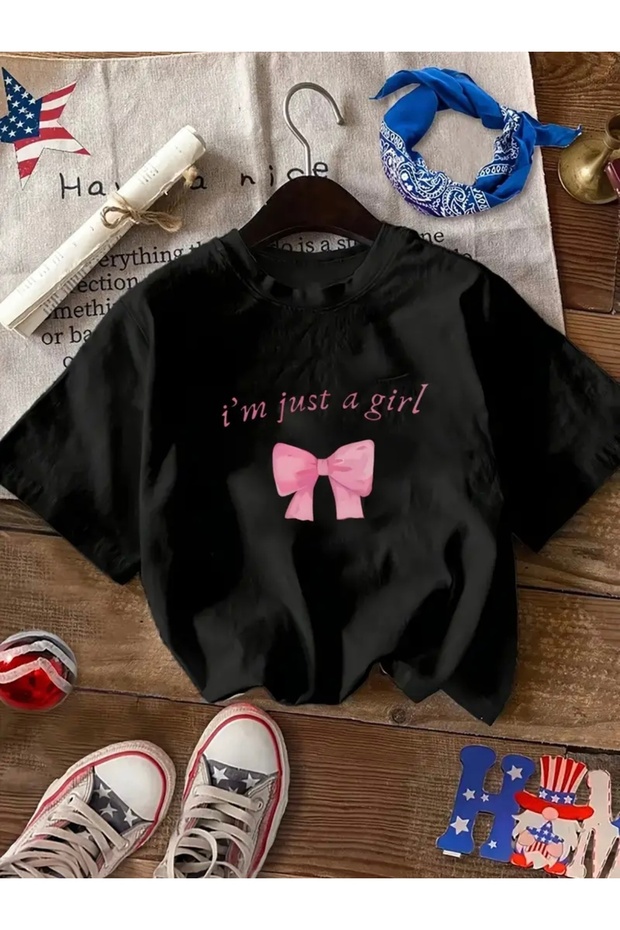 I'M Just a Girl Printed Oversize Circle Neck T-Shirt