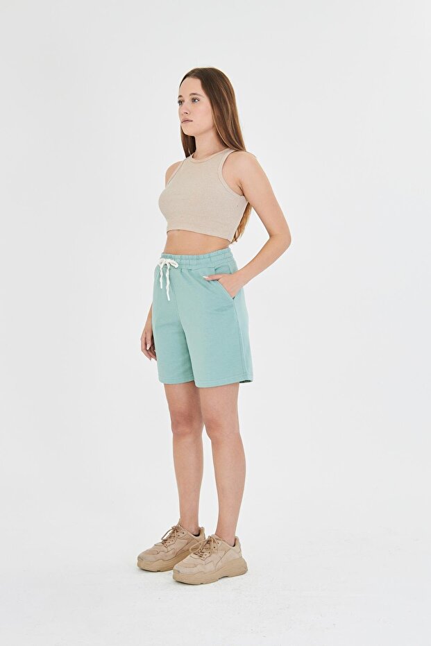 Plus Size Women's Cotton Shorts Green 7002-Y