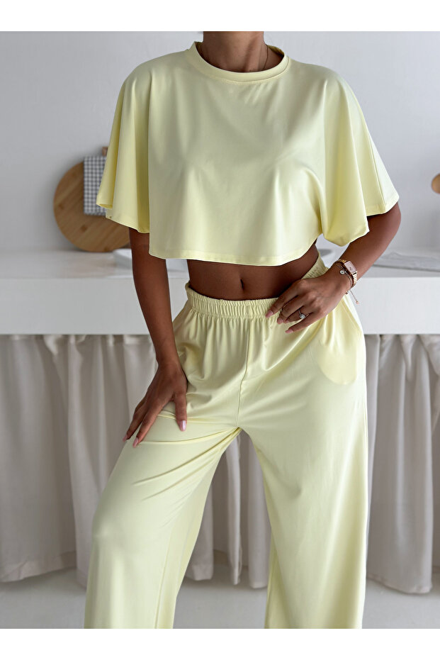 Summer Suit - Bottom Top Women's Textured Fabric - Baggy Pants + Relaxed Top