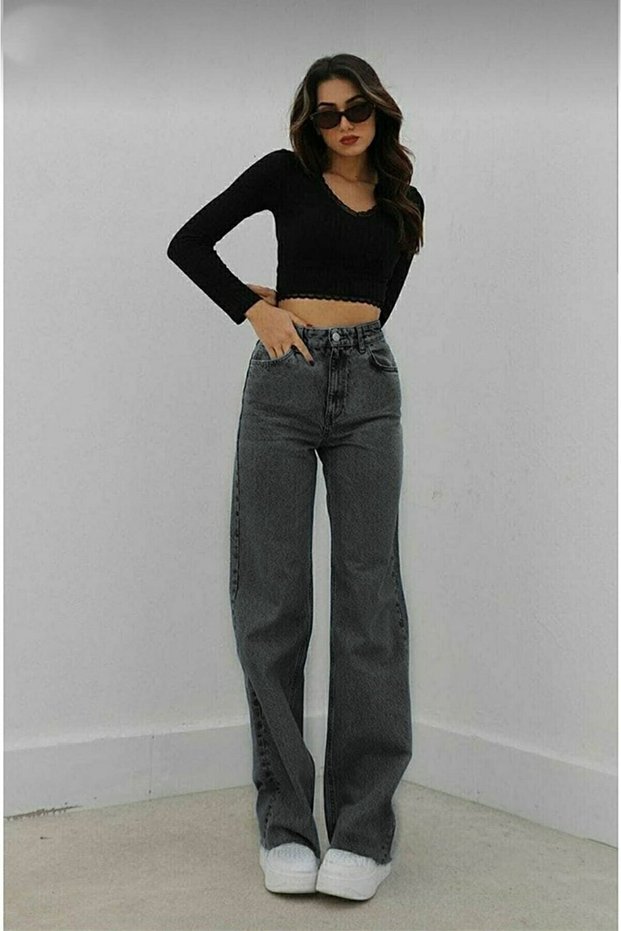Won Shabby Smoked Super High Waist 90's Wide Leg Comfort Lycra Palazzo Jean