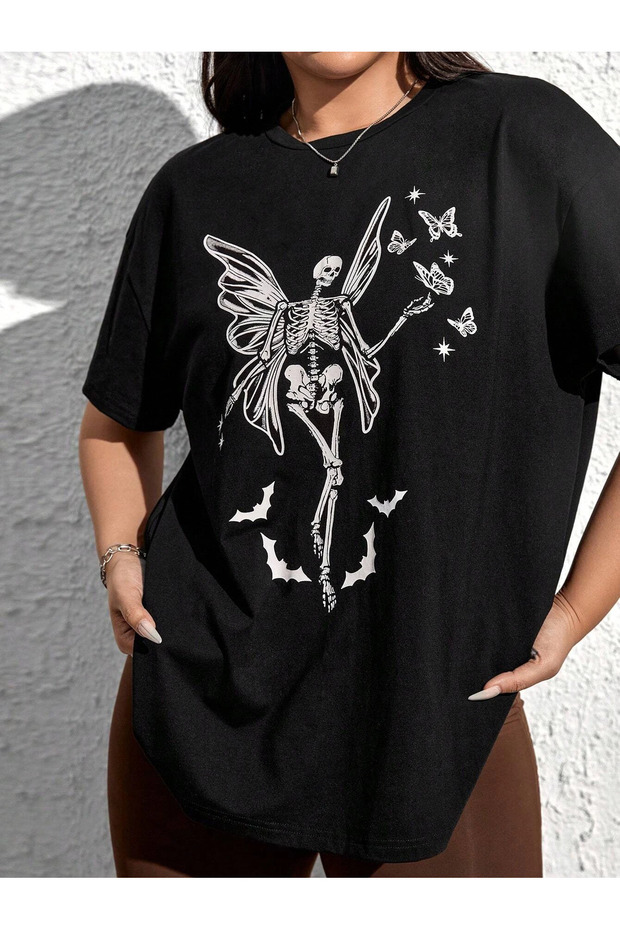 KADIN İSKELET BASKILI TSHİRT - 3