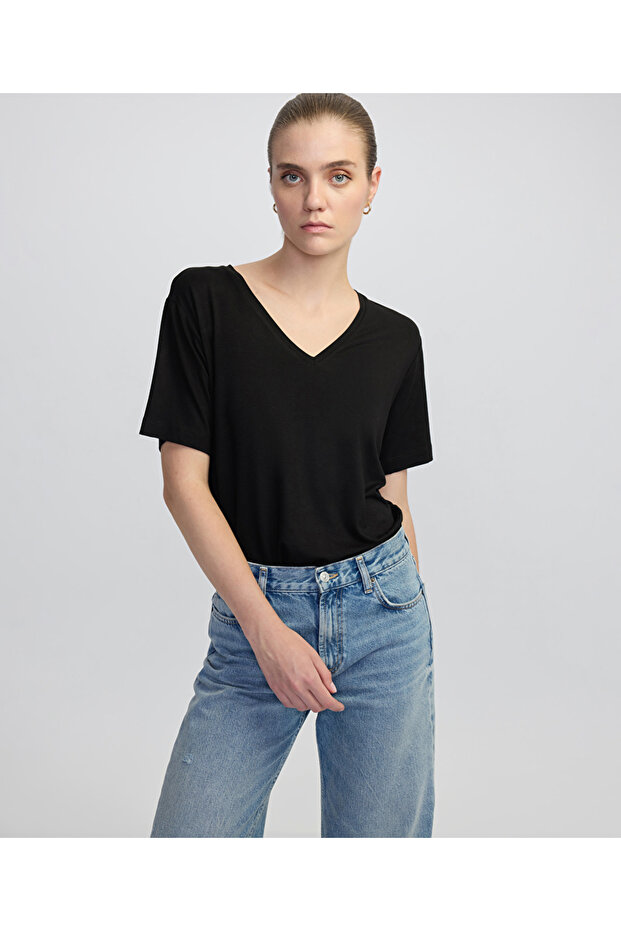 V yaka basic tişört - 1