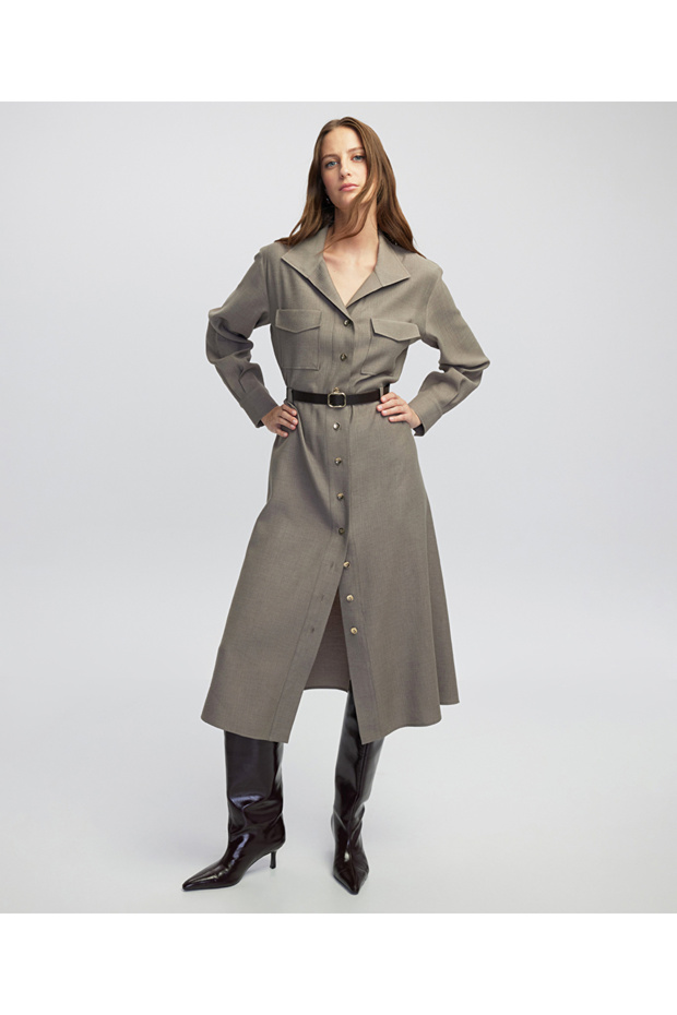 Kemerli gömlek elbise - 1