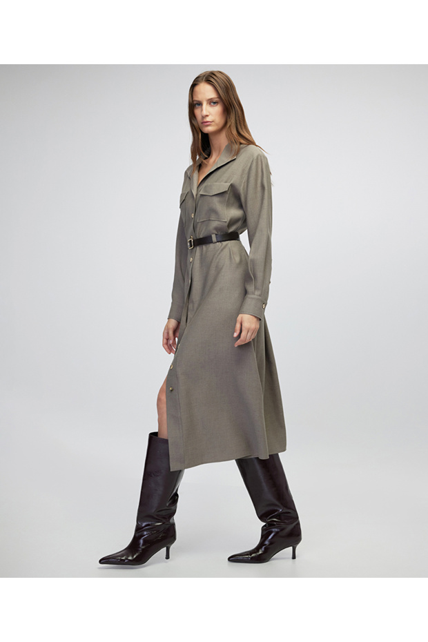 Kemerli gömlek elbise - 2