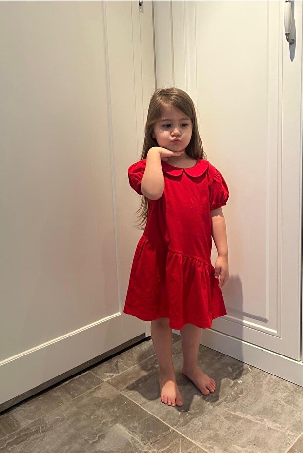 Girls' Red Peter Pan Collar Dress