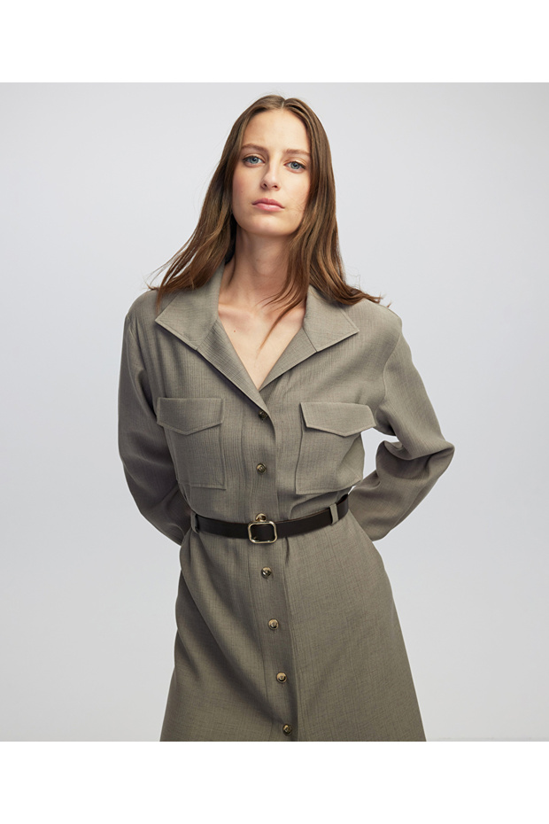 Kemerli gömlek elbise - 5