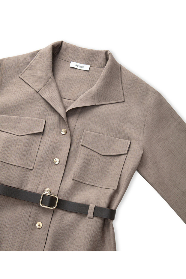 Kemerli gömlek elbise - 4