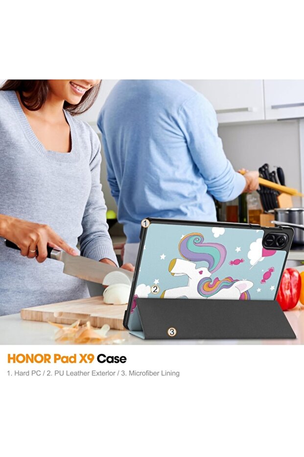 Case for Honor Pad X8a, Smart, Microfiber, Unicorn Design, Multicolor - 3