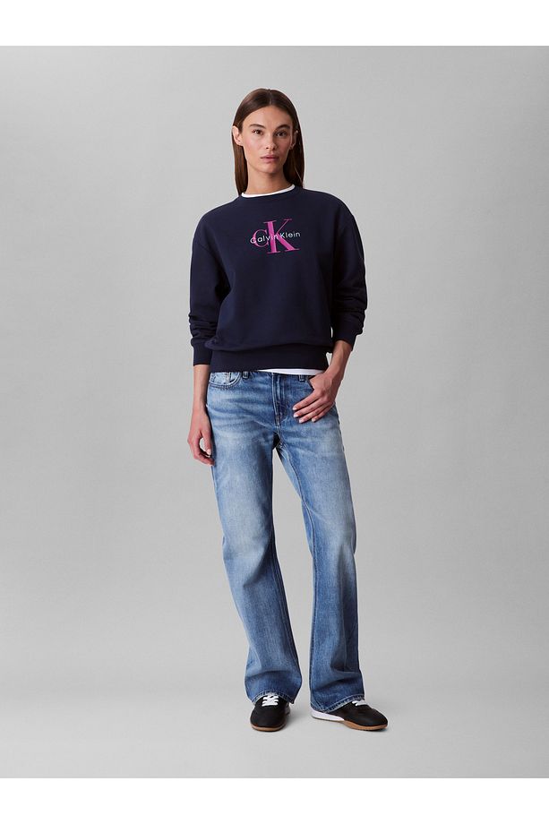 Kadın Relaxed Fit Bisiklet Yaka Monogram Logolu Sweatshirt - Lacivert - 3