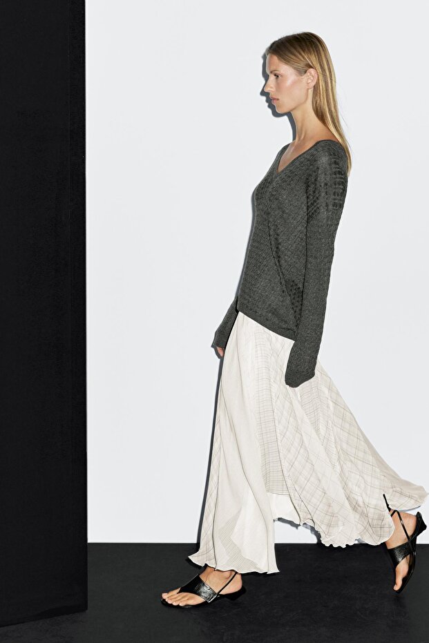 Asimetrik kareli midi etek - 3