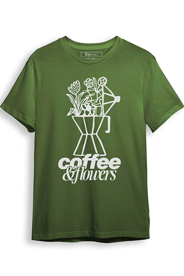 Coffee and Flower Printed 100% Cotton Premium T-Shirt