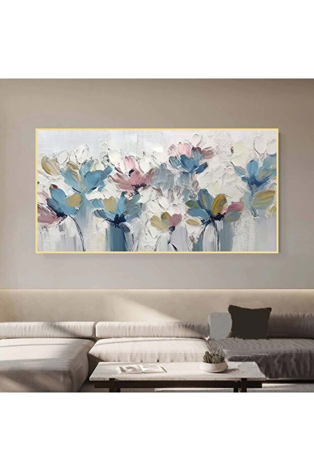 Modern canvas painting with a rose design and a hollow gold frame