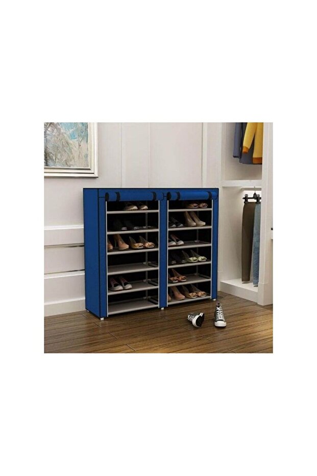Textile Shoe Cabinet with Metal Frame, Two Compartments - 2