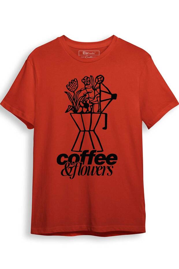 Coffee and Flower Printed 100% Cotton Premium T-Shirt