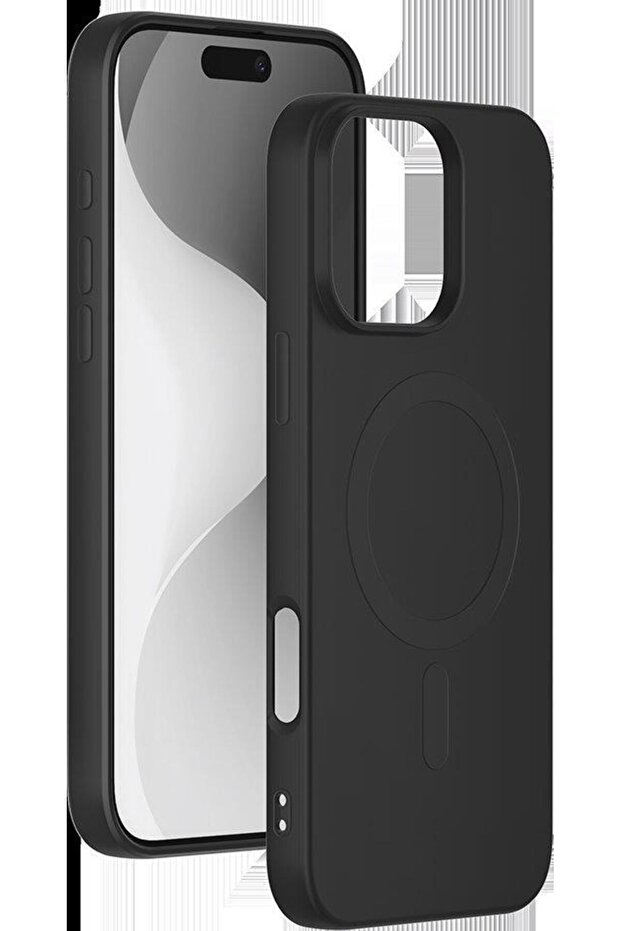 جراب ماجسيف لهاتف iPhone 16 Pro Max من السيليكون الأسود المتوافق - 1